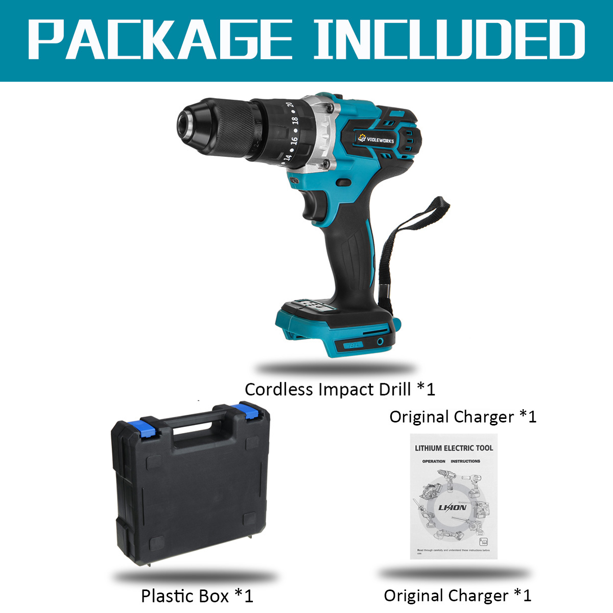 VIOLEWORKS203Torque13mm3In1350NMCordlessElectricImpactDrillDriverBrushlessDriverDrillHammerNoBattery-1989867-6