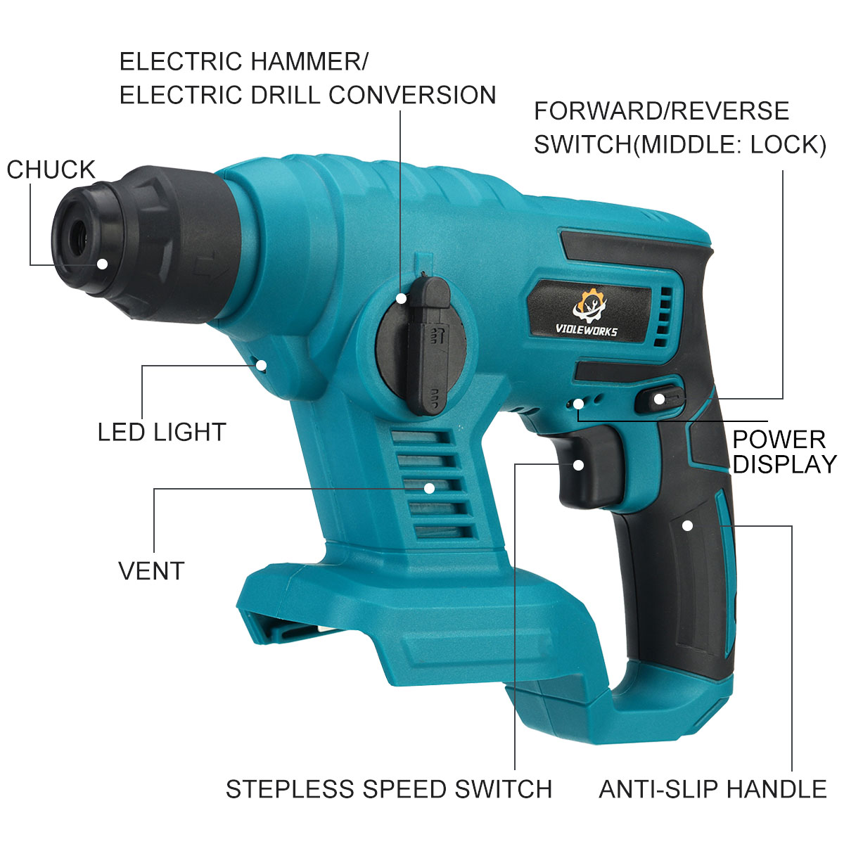 VIOLEWORKS21V20mmElectricBrushlessImpactHammerElectricDrillRechargeableWoodworkingMaintenanceToolFit-1929404-7