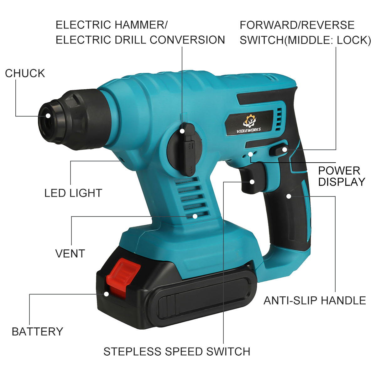 VIOLEWORKS21V20mmElectricBrushlessImpactHammerElectricDrillRechargeableWoodworkingMaintenanceToolW1p-1929407-9