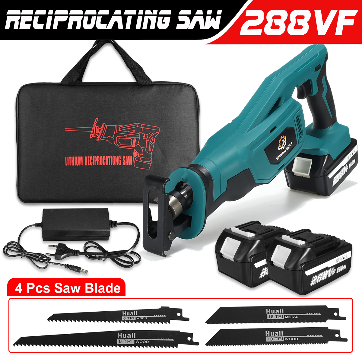 VIOLEWORKS288VF18VCordlessReciprocatingSaw4BladesWoodworkingCuttingToolW12pcsBatteryFor18VBattery-1835880-1