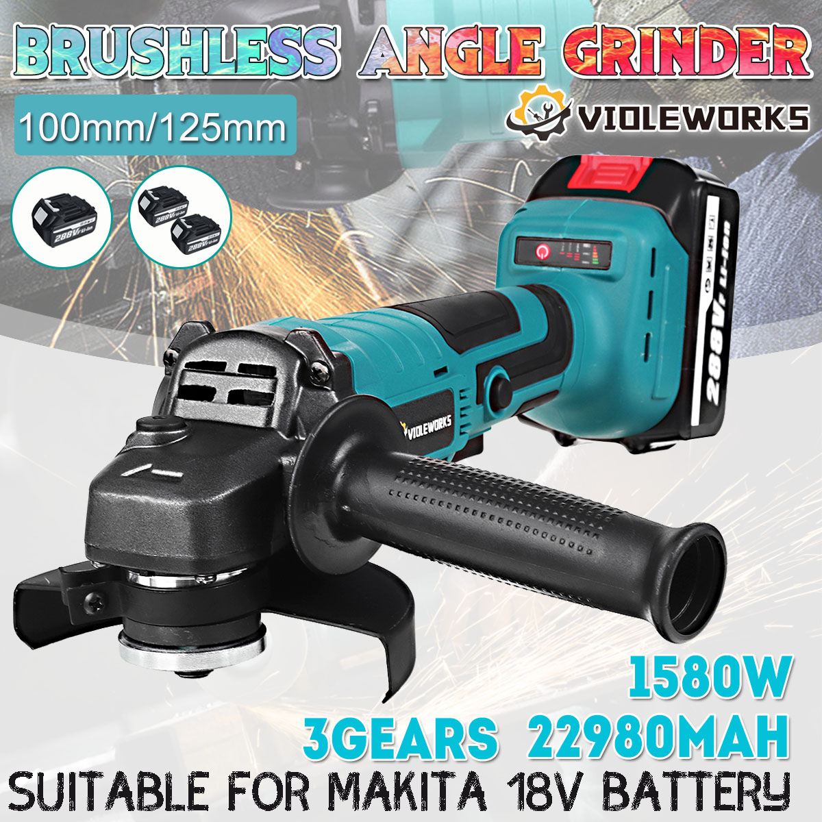 VIOLEWORKS288VFCordlessAngleGrinder3GearsBrushlessElectric100mm125mmPolishingMachineW1pcor2pcsBatter-1797514-2