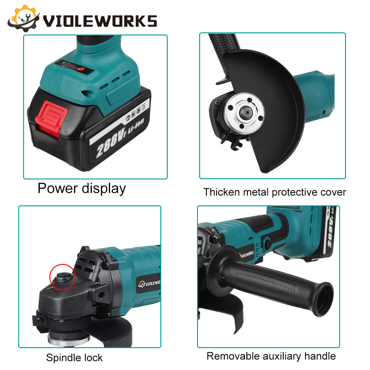 VIOLEWORKS288VFCordlessAngleGrinder3GearsBrushlessElectric100mm125mmPolishingMachineW1pcor2pcsBatter-1797514-8