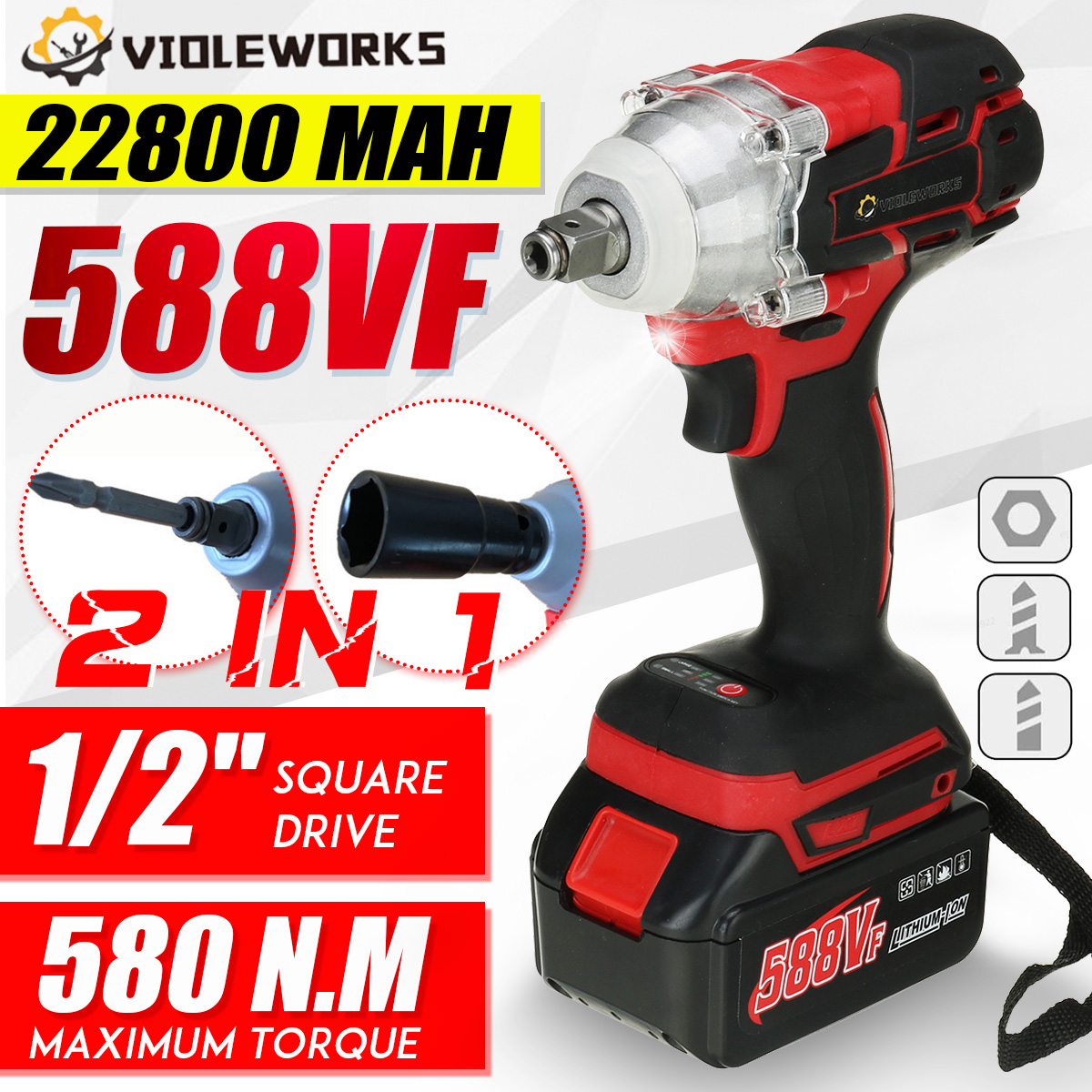 VIOLEWORKS580NM2in1ElectricCordlessBrushlessImpactWrenchDriverSocketScrewdriver-1823402-2