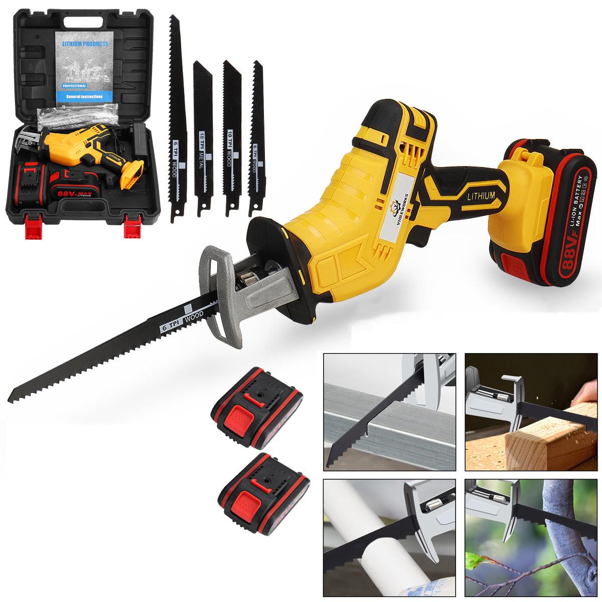 VIOLEWORKS88VF10mmCordlessElectricReciprocatingSaww4BladesElectricWoodCuttingRecipPrunning-1699272-1