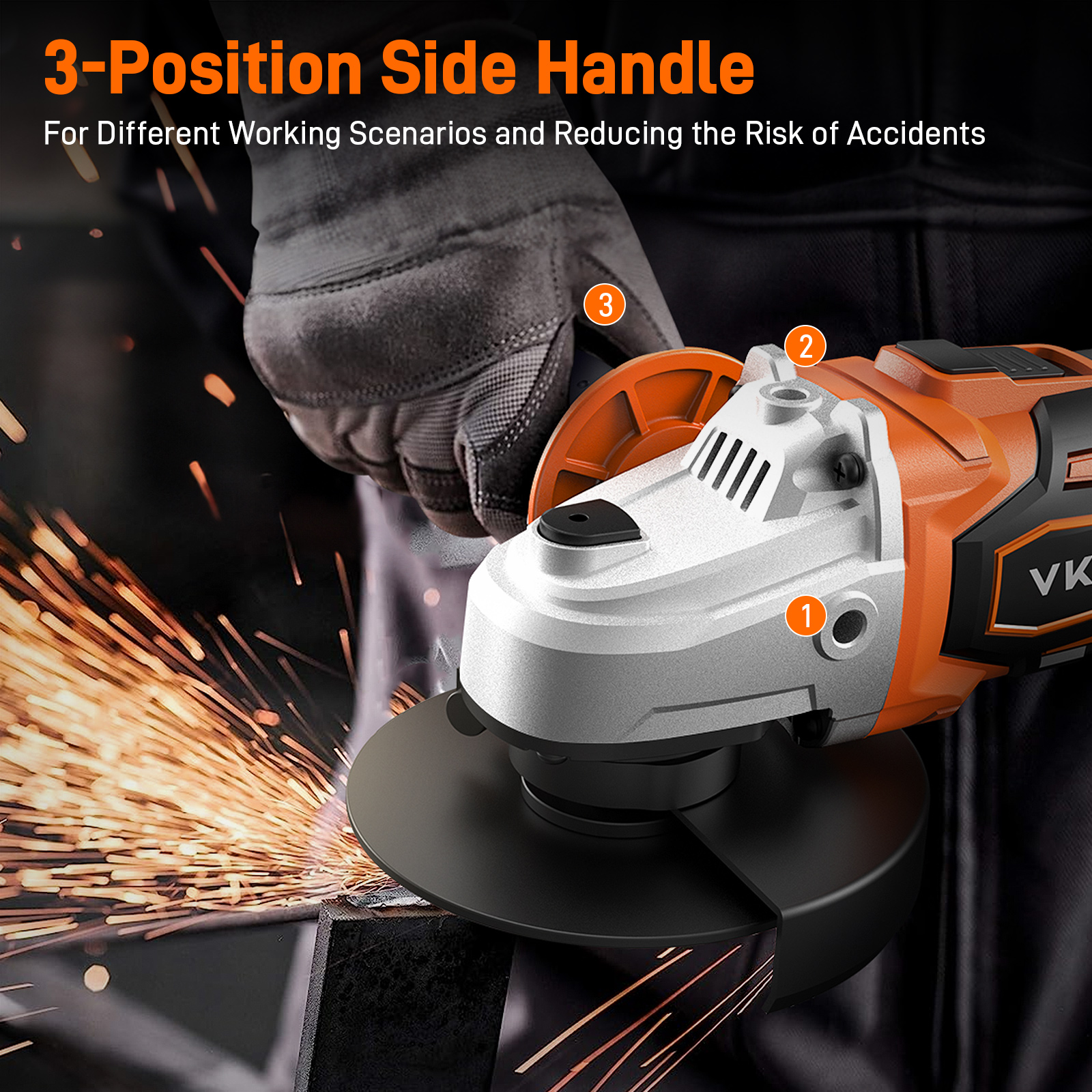 VKRVKN220V8000RPMCordlessAngleGrinderLi-IonBatteryPowerAngleGrinders3-PositionErgonomicHandleDust-Pr-2007865-4