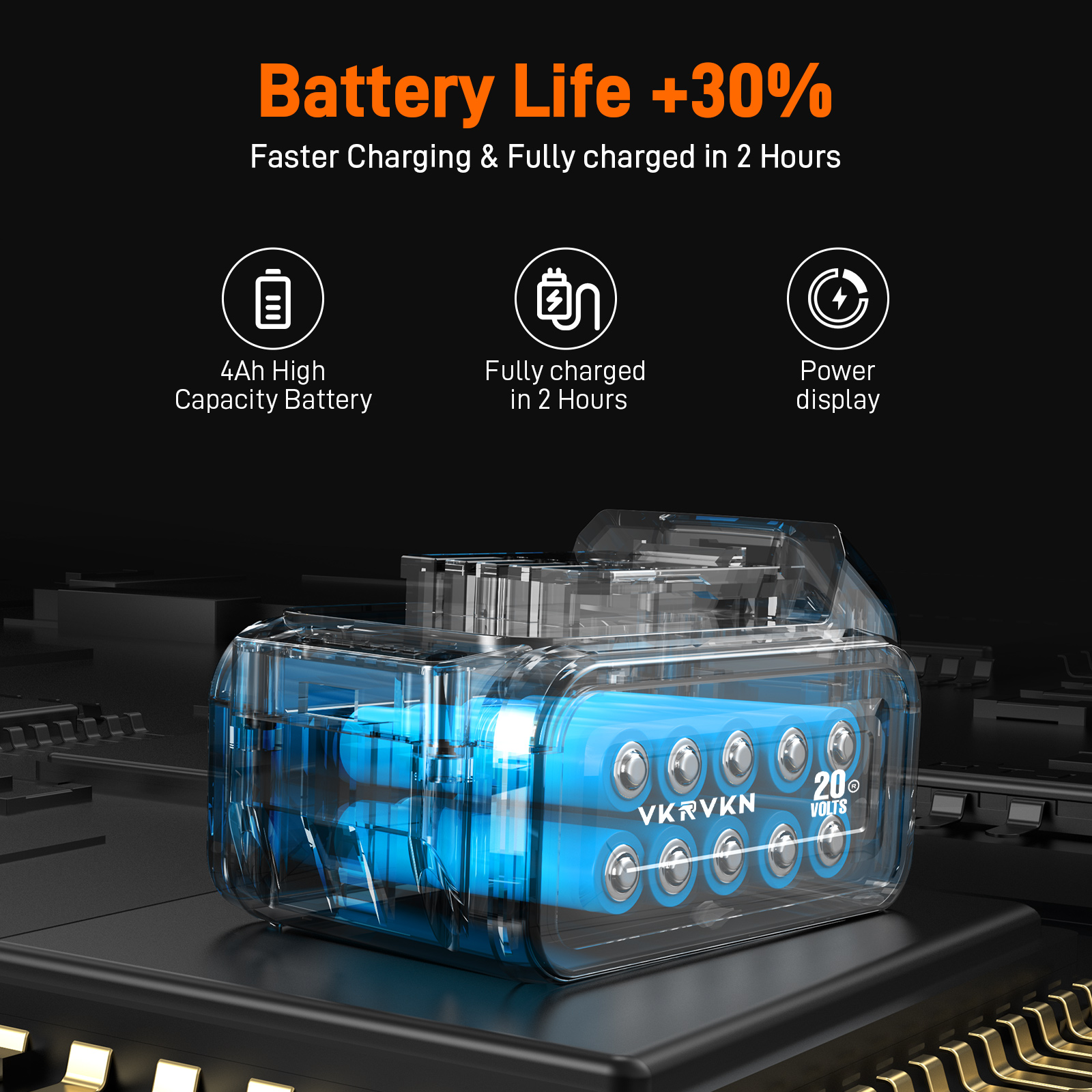 VKRVKN220V8000RPMCordlessAngleGrinderLi-IonBatteryPowerAngleGrinders3-PositionErgonomicHandleDust-Pr-2007865-7