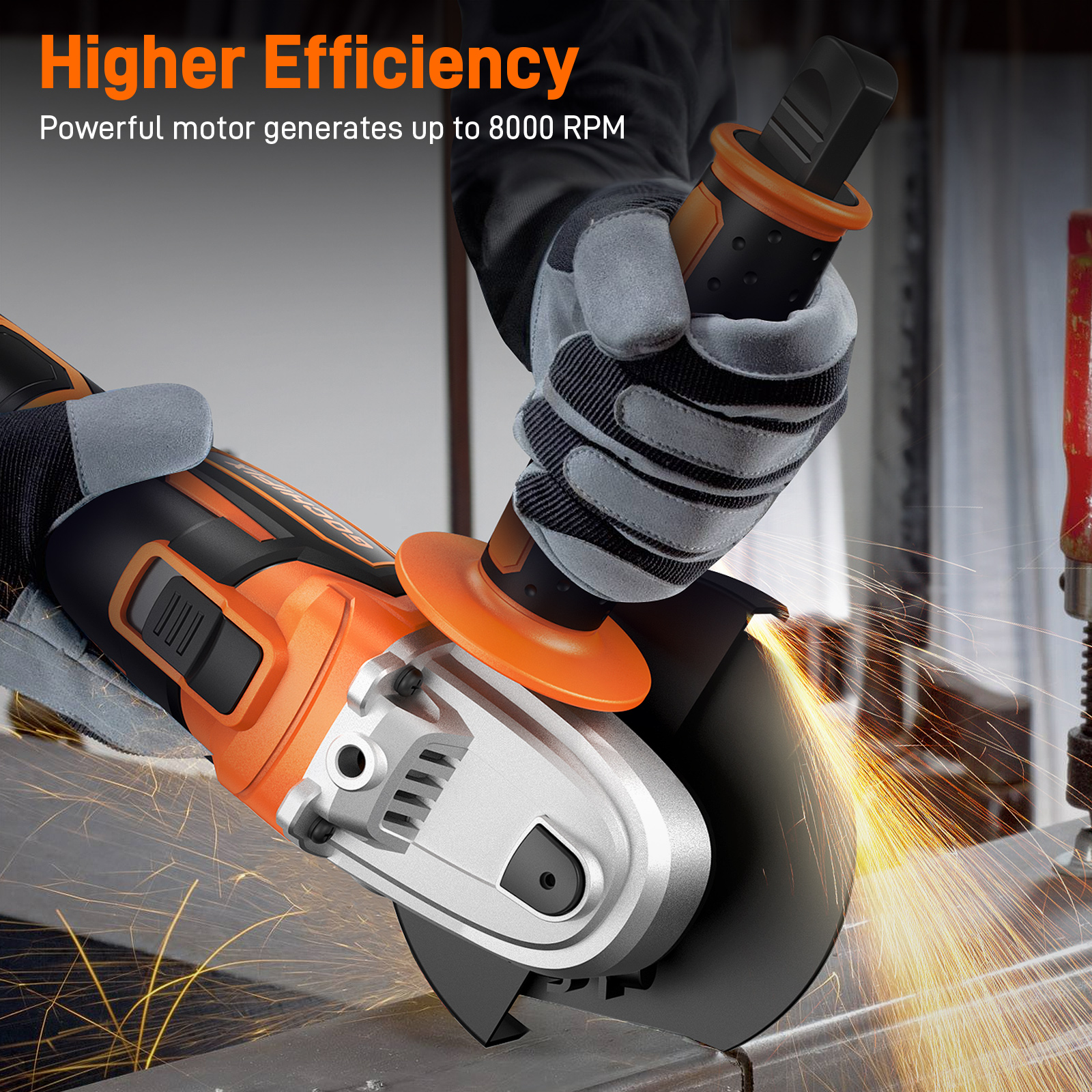VKRVKN220V8000RPMCordlessAngleGrinderLi-IonBatteryPowerAngleGrinders3-PositionErgonomicHandleDust-Pr-2007865-8