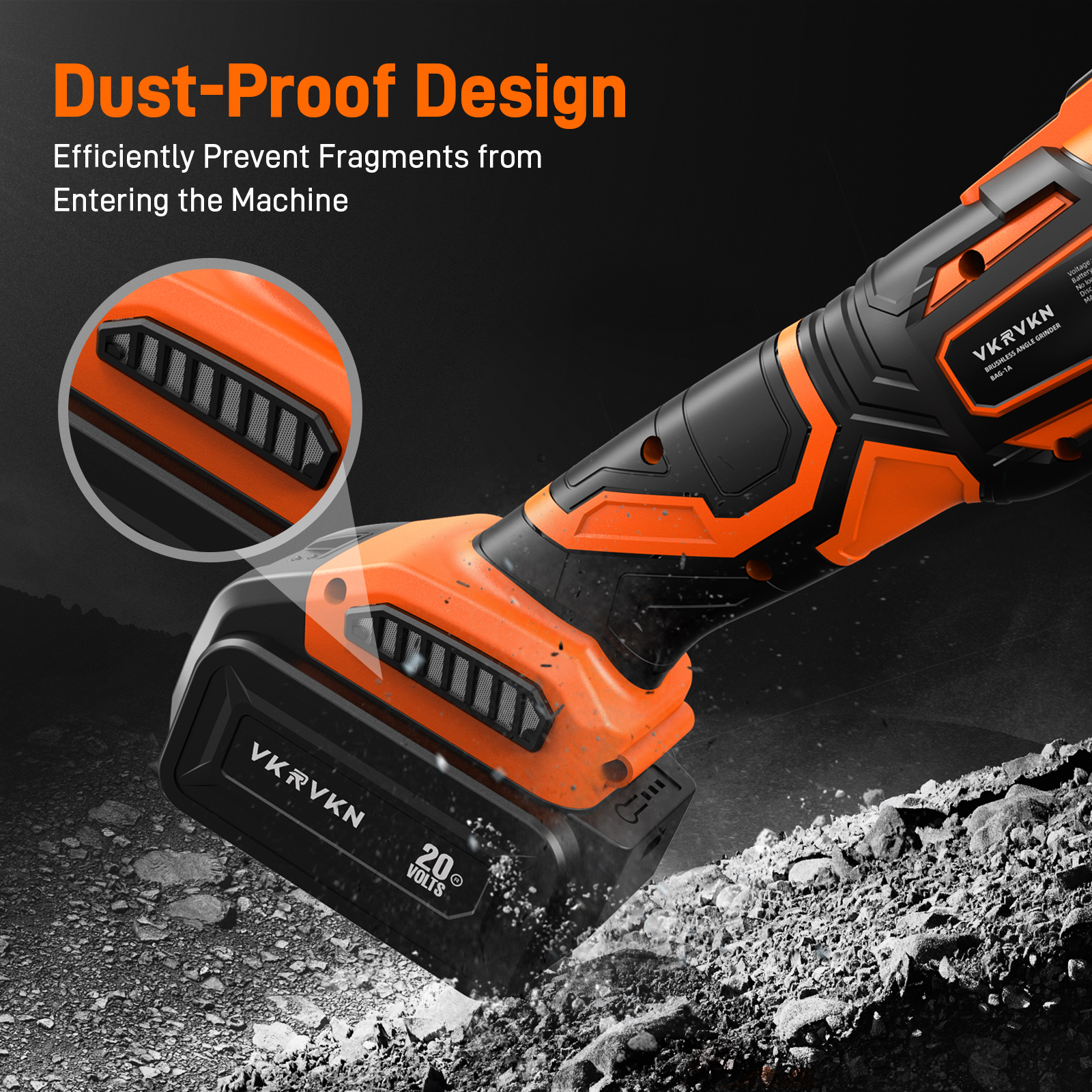 VKRVKN220V8000RPMCordlessAngleGrinderLi-IonBatteryPowerAngleGrinders3-PositionErgonomicHandleDust-Pr-2007865-9