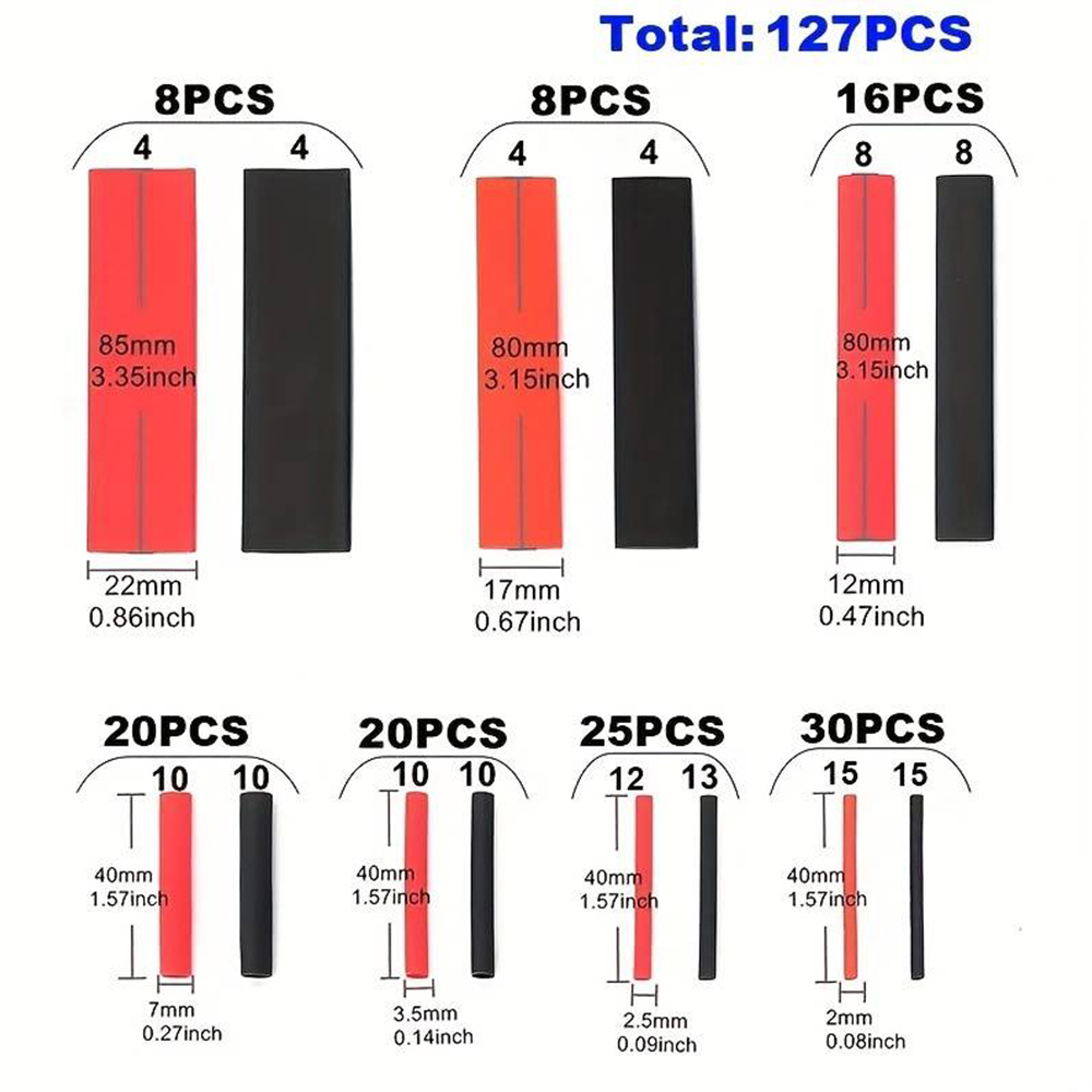 127PcsHeatShrinkTubingSet21ThermoresistantTubeRedBlackShrinkWrappingWireProtectionHeat-shrinkableShe-1987062-8