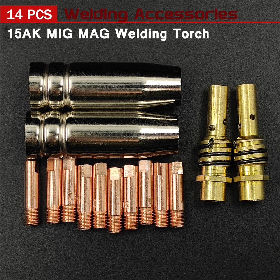 14Pcs15AKWeldingTorchConsumables06mm08mm09mm10mm12mmMIGTorchGasNozzleTipHolderof15AKMIGMAGWeldingTor-1980562-1