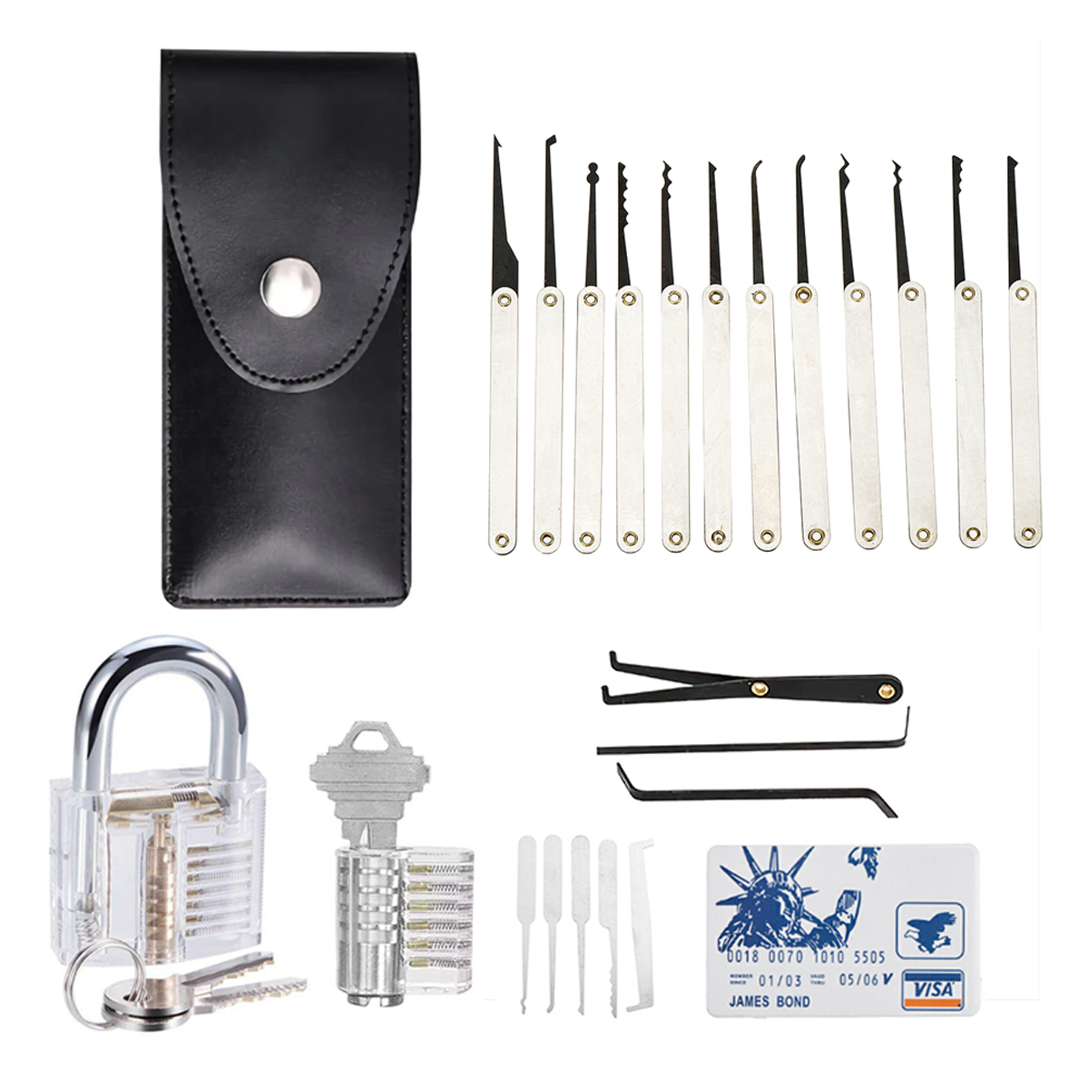 24PCSStainlessSteelPicksandPadlocksSetCompletewithPickingBladeWrenchandOtherAccessoriesSuitableforEv-2005756-1