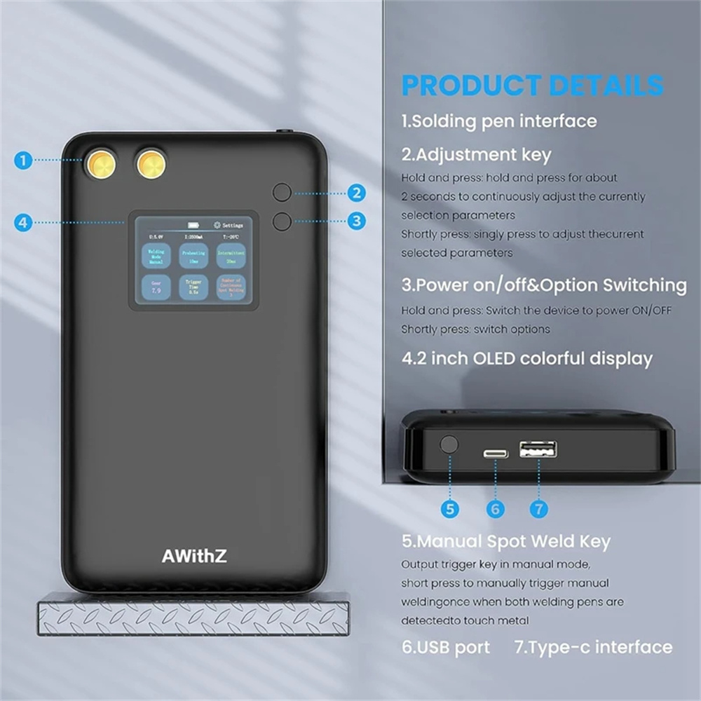 AWithZSpotWelderPortableHighCapacity7500mAhBattery2-inchLargeLCDScreen90GearOutputPowerSafeandEffici-2008172-2