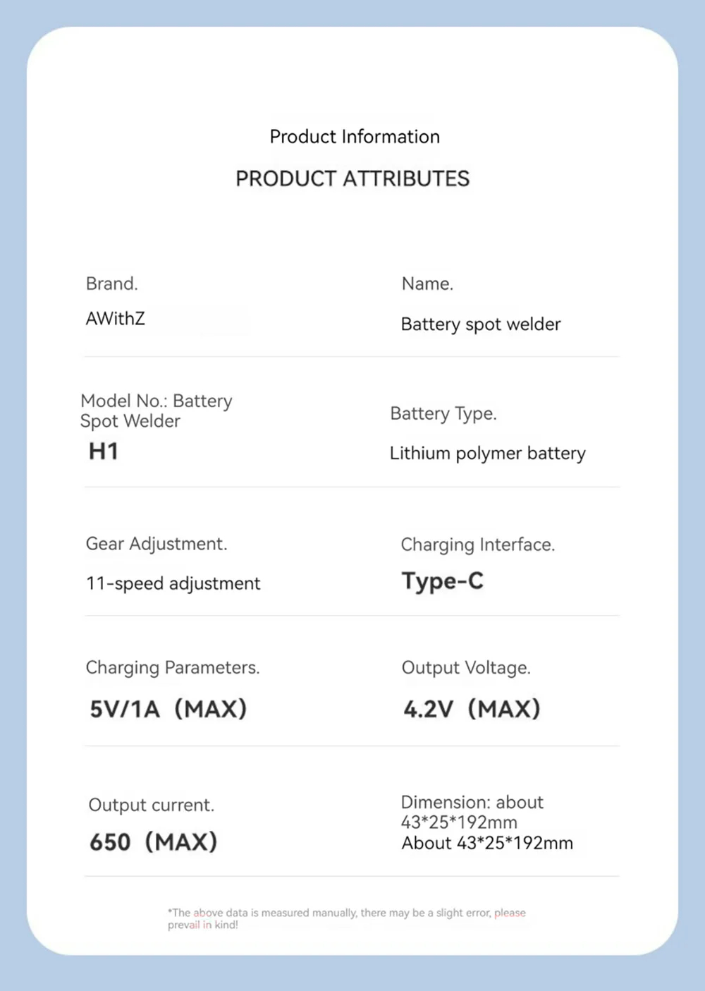 AwithzH1HandheldSpotWelder42VPortableMicroBatteryWeldingMachine11AdjustableGears1800mAhCapacityEasyU-2007729-12