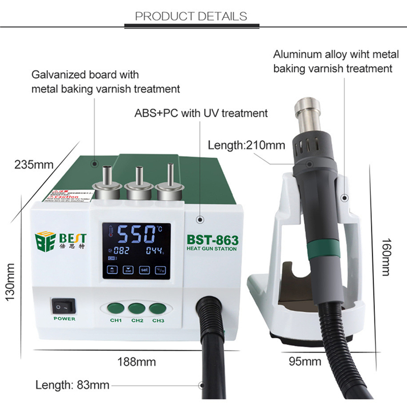 BESTBST-8631200W220V110VIntelligentLCDTouchScreenHeatAirSMDReworkStation-1431173-8