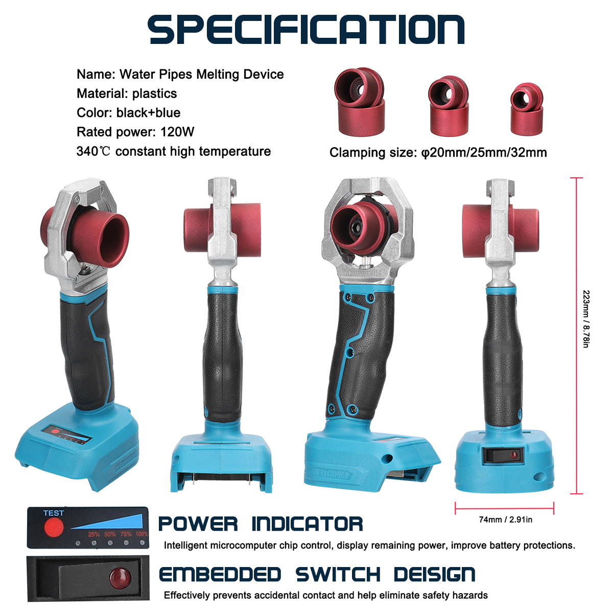 ExcellwayRechargeableHotMeltMachineCordlessPPRWaterPipeMelterPlasticWeldingMachinewithReplacementHea-1979480-2