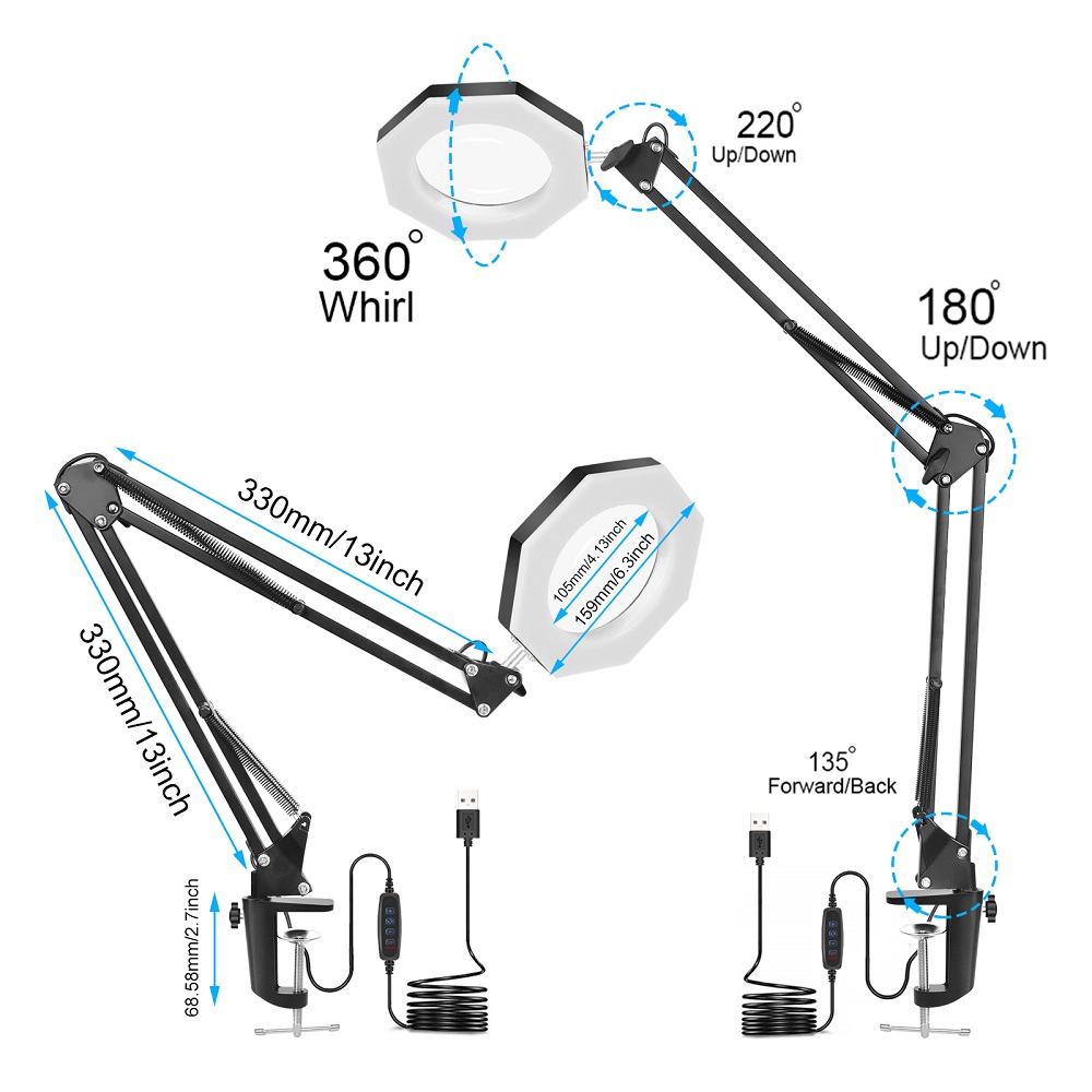 NEWACALOXUSB5XFoldingMagnifierTableClampSolderingThirdHandTool3ColorsLEDIlluminatedLampMagnifyingGla-1884253-6