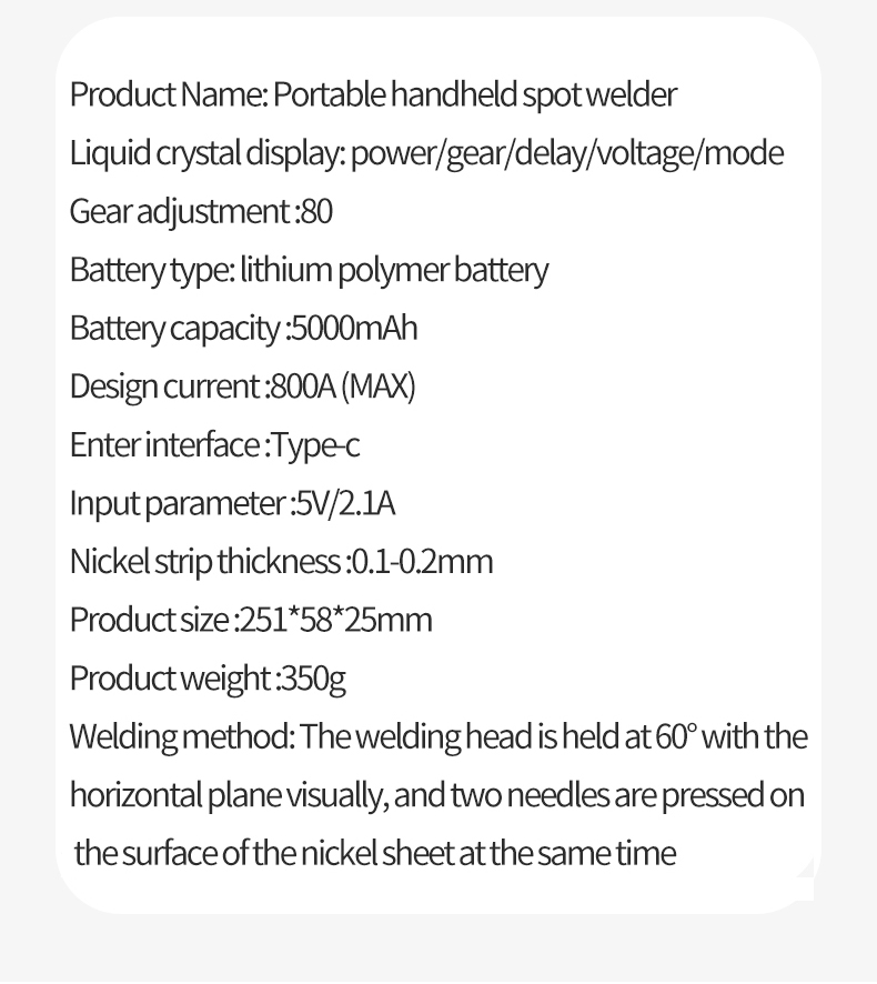 PortableHandheldSpotWelderwithLCDDisplay80GearPowerAdjustable5000mAhLithiumPolymerBatteryCapableofMo-2006531-12