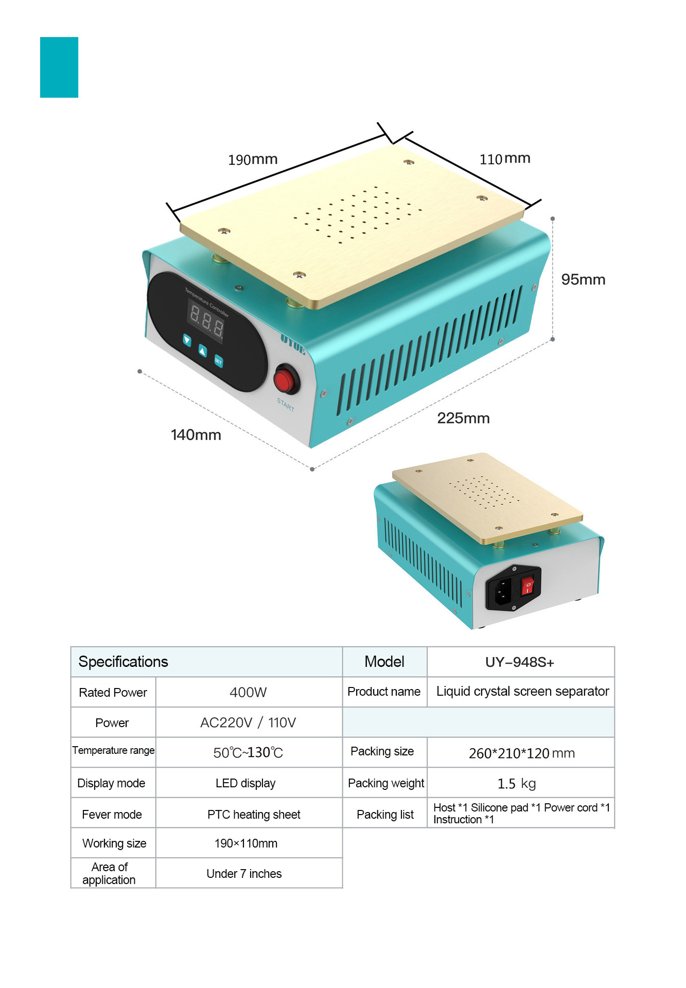 UY-948SScreenSeparatorMachineforCellPhoneandLCDRepair400WPowerAdvancedPTCHeatingFilm-2002560-8