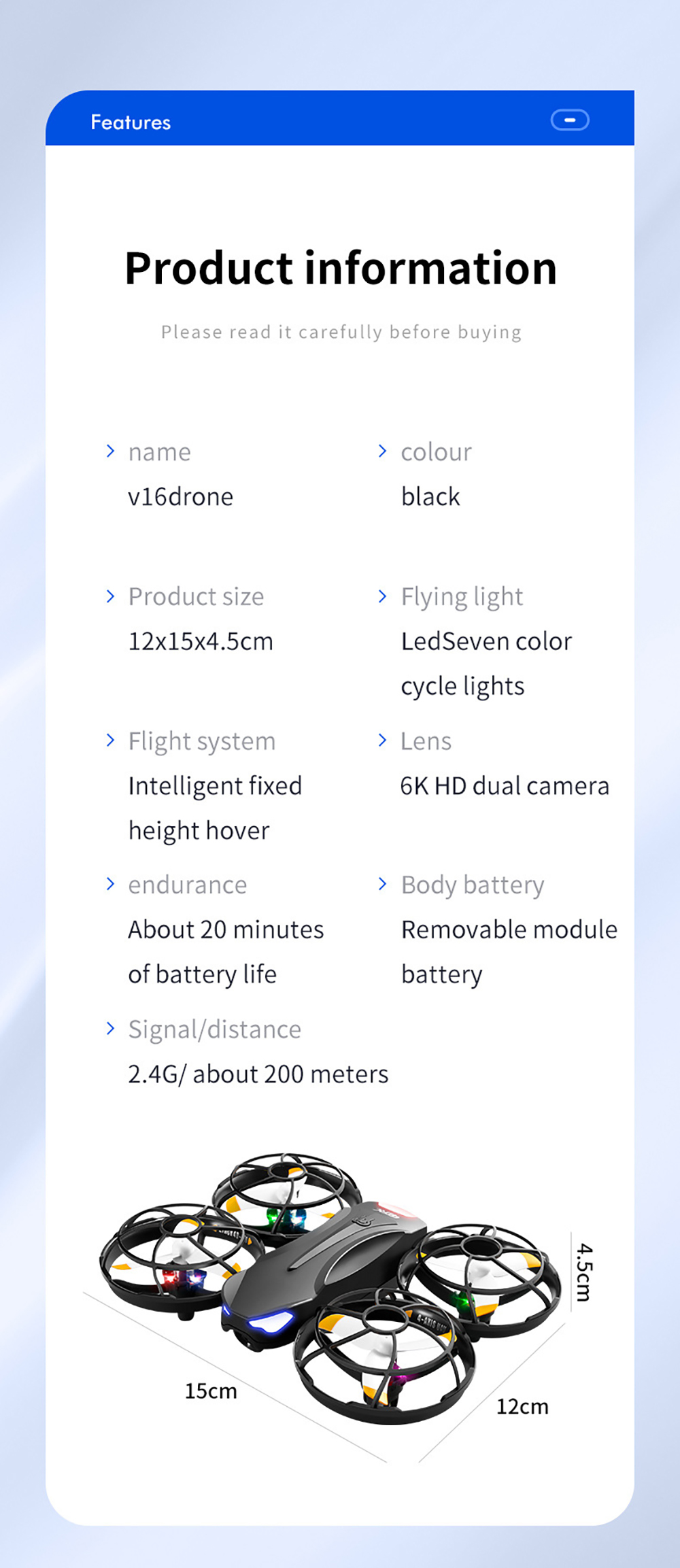 4DRCV16UpgradedWiFiFPVwithHD50xZOOMDualCameraOpticalFlowAltitudeHoldModeCircleProtectionColorfulLEDL-2006617-15