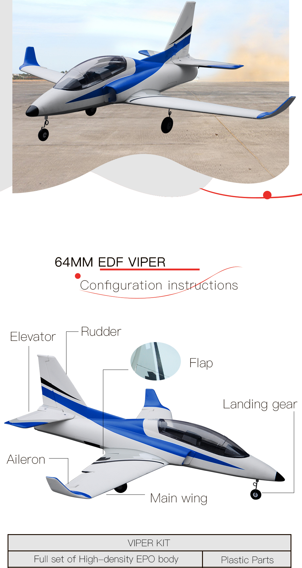 AFMODELViper64mmEDF1000mmWingspan3DAerobaticsEPORCAirplaneJetKITPNP-2009718-2