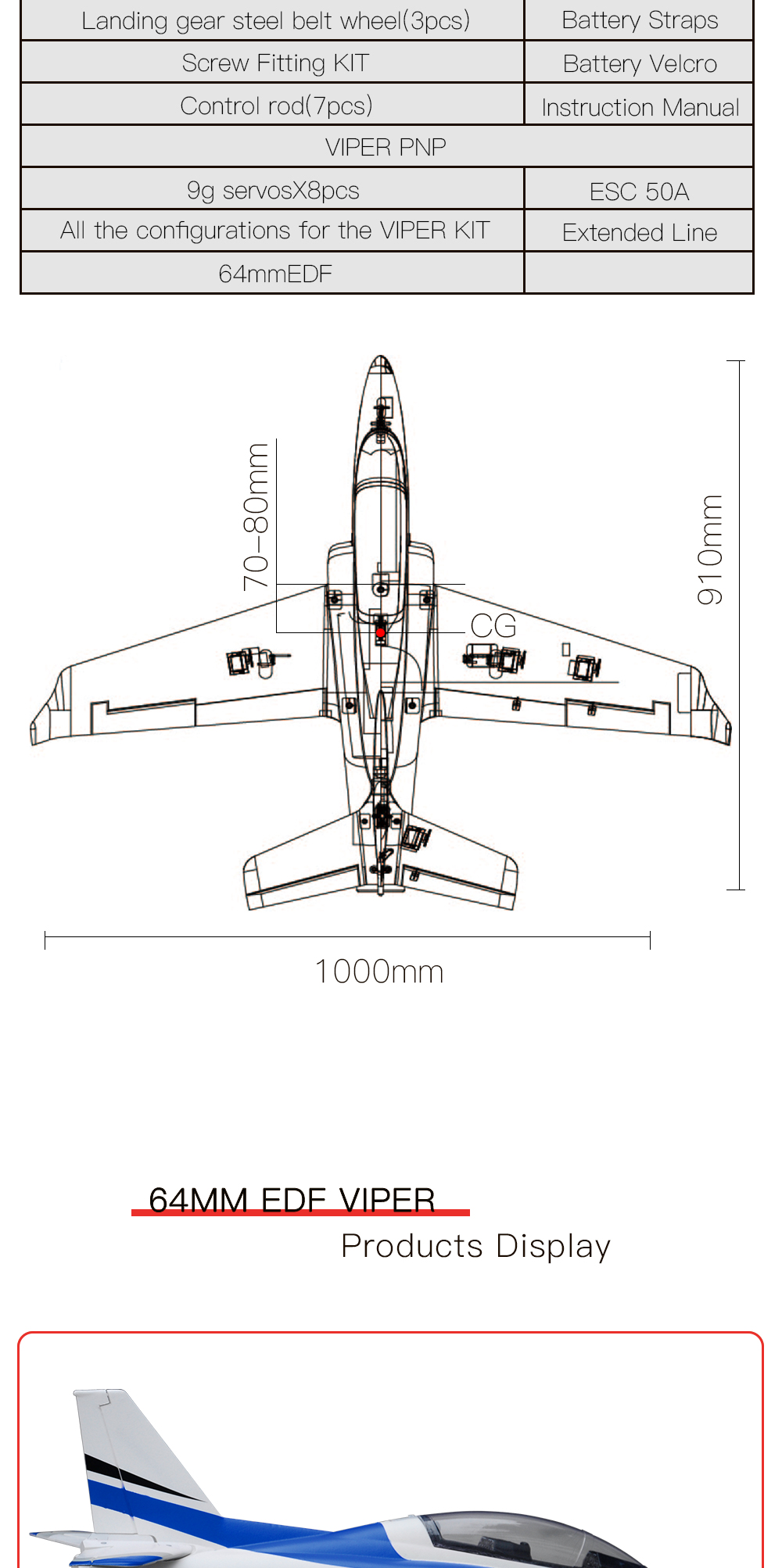 AFMODELViper64mmEDF1000mmWingspan3DAerobaticsEPORCAirplaneJetKITPNP-2009718-3