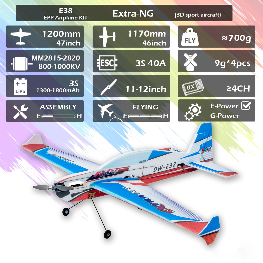 DancingWingsHobbyE38Extra-NG1200mmWingspanEPPFoam3DSportRCAirplaneKITKITPowerCombo-2005586-1