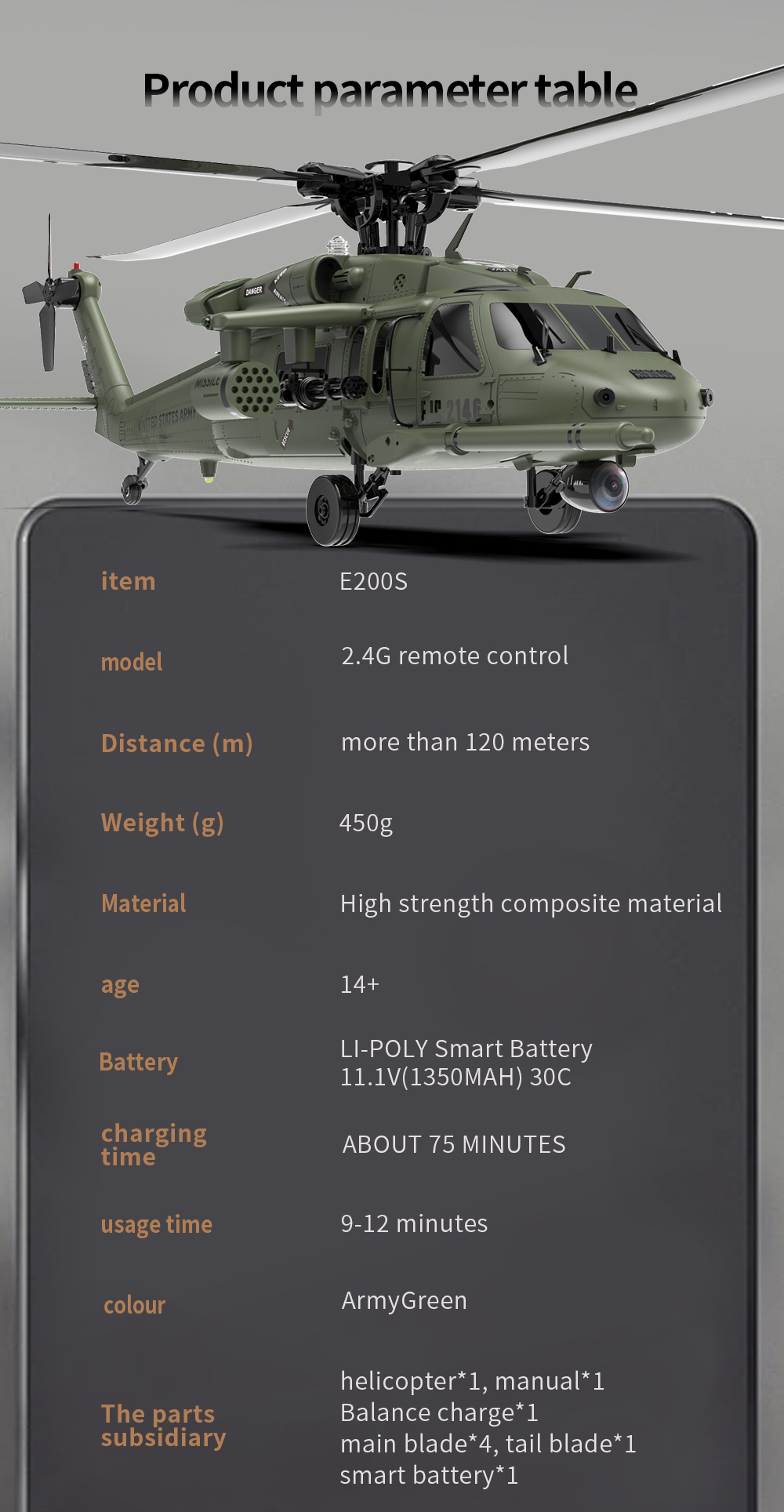 EachineE200SUH-6024G6CH6-AxisGyroDualBrushlessMotor147ScaleFlybarlessRCHelicopterBNFRTF-2014606-12