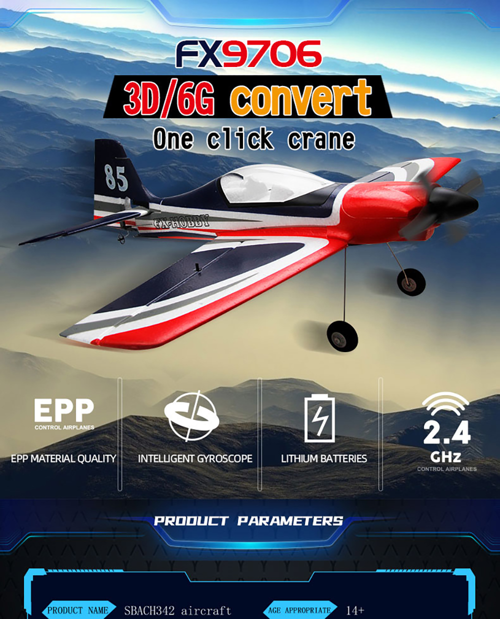 FlybearFX9706550mmWingspan24GHz4CHBuilt-inGyro3D6GSwitchableEPPRCAirplaneGliderBNFRTFCompatibleDSMSB-2001872-1