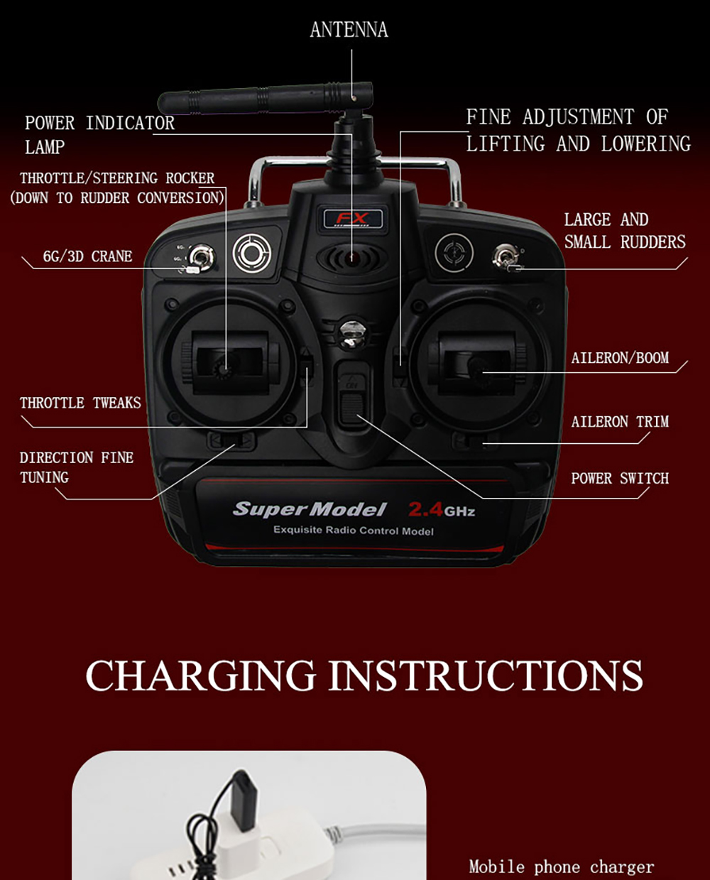 FlybearFX9706550mmWingspan24GHz4CHBuilt-inGyro3D6GSwitchableEPPRCAirplaneGliderBNFRTFCompatibleDSMSB-2001872-11