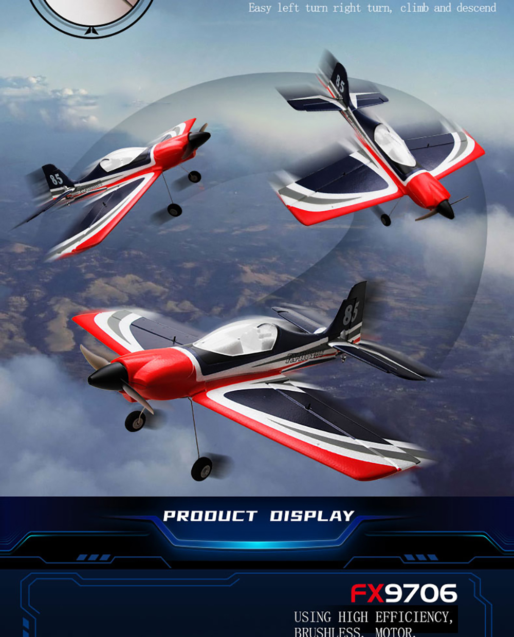 FlybearFX9706550mmWingspan24GHz4CHBuilt-inGyro3D6GSwitchableEPPRCAirplaneGliderBNFRTFCompatibleDSMSB-2001872-3