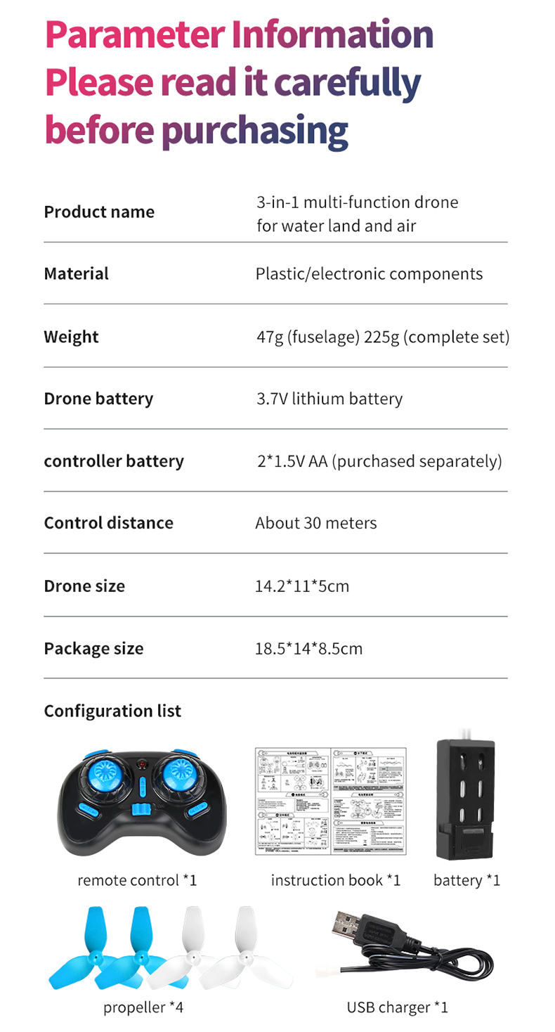 JJRCH1133-IN-1AIRWaterLandModeMultifunctionWaterproof24GRCToysKidsGiftsFlyingDroneQuadcopterCarBoat-1987936-16