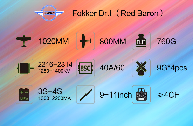 JWRCFokkerDr1RedBaron1020mmWingspanBalsaWoodTriplaneRCAirplaneWarbirdKIT-1982517-1