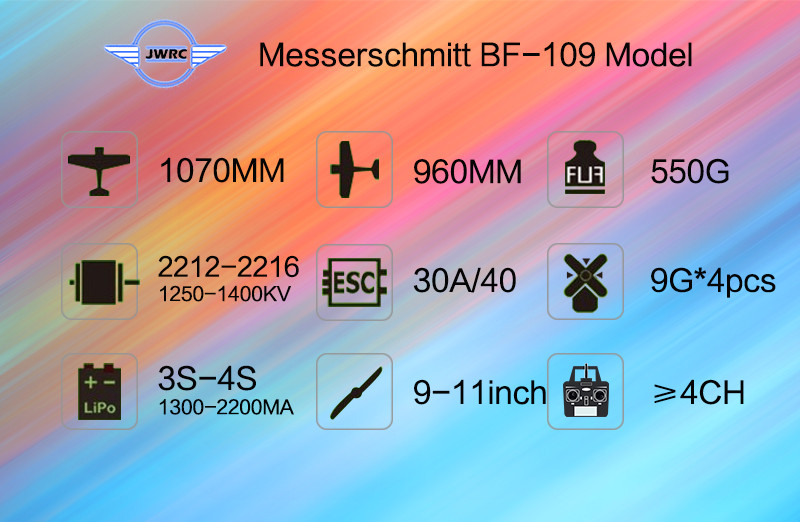 JWRCMesserchmittBF109Fighter1070mmWingspanBalsaWoodRCAirplaneWarbirdKIT-1982501-1