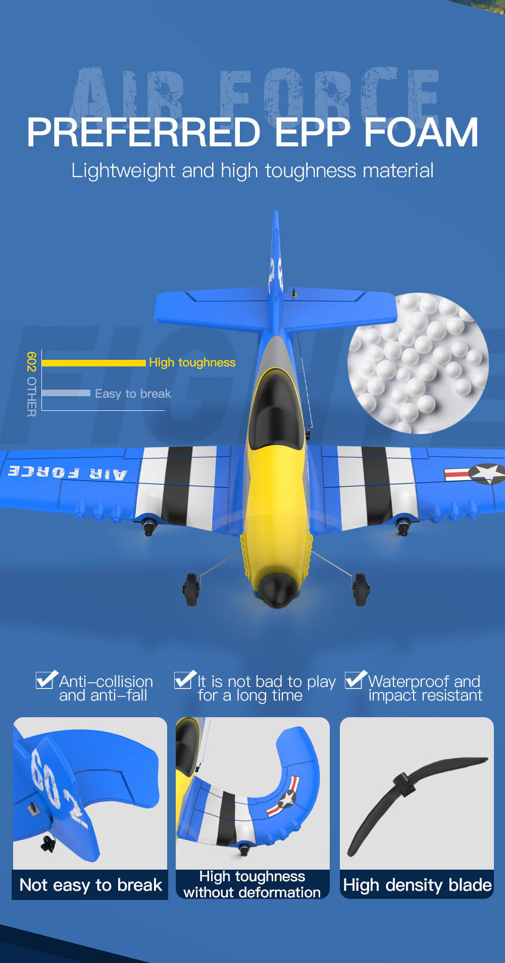 KFPLANKF602P-51Mustang370mmWingspan24GHz3CHBulit-inGyroEPPRCAirplaneTrainerFixedWingRTFforBeginners-2010623-8