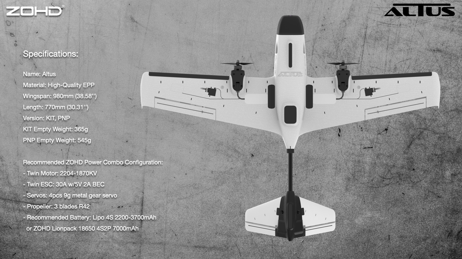 ZOHDAltus980mmWingspanTwinMotorV-TailEPPFPVRCAirplaneKITPNPReservedVTOLCapabilityCompatibleGoProDJIR-2009358-4