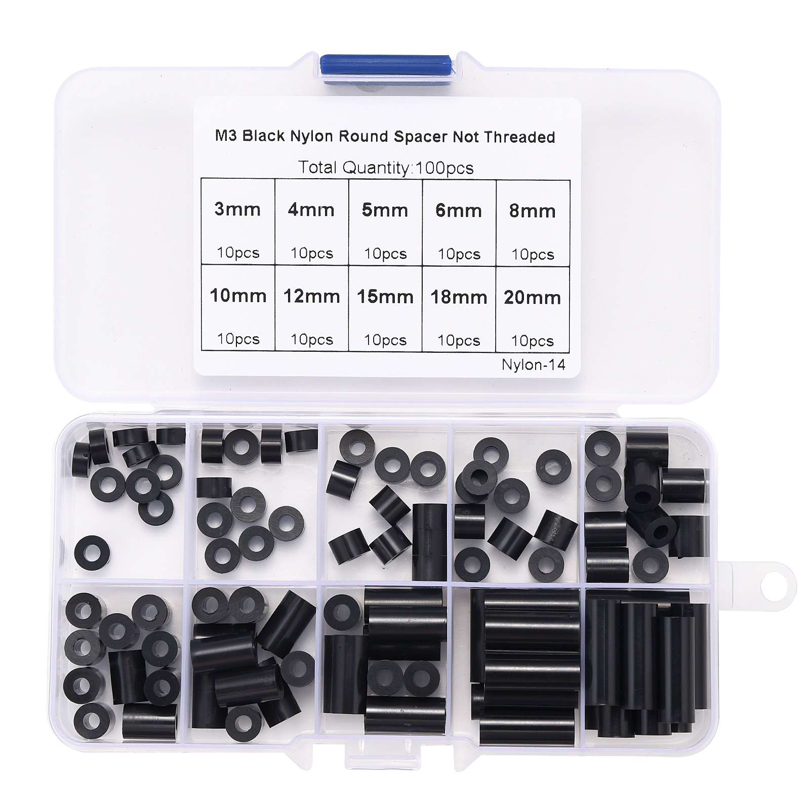 100pcsM3NylonRoundABSMetricSpacerInsulationPlasticStandoffNotThreadedforScrewAssortmentKitSet-1976488-1