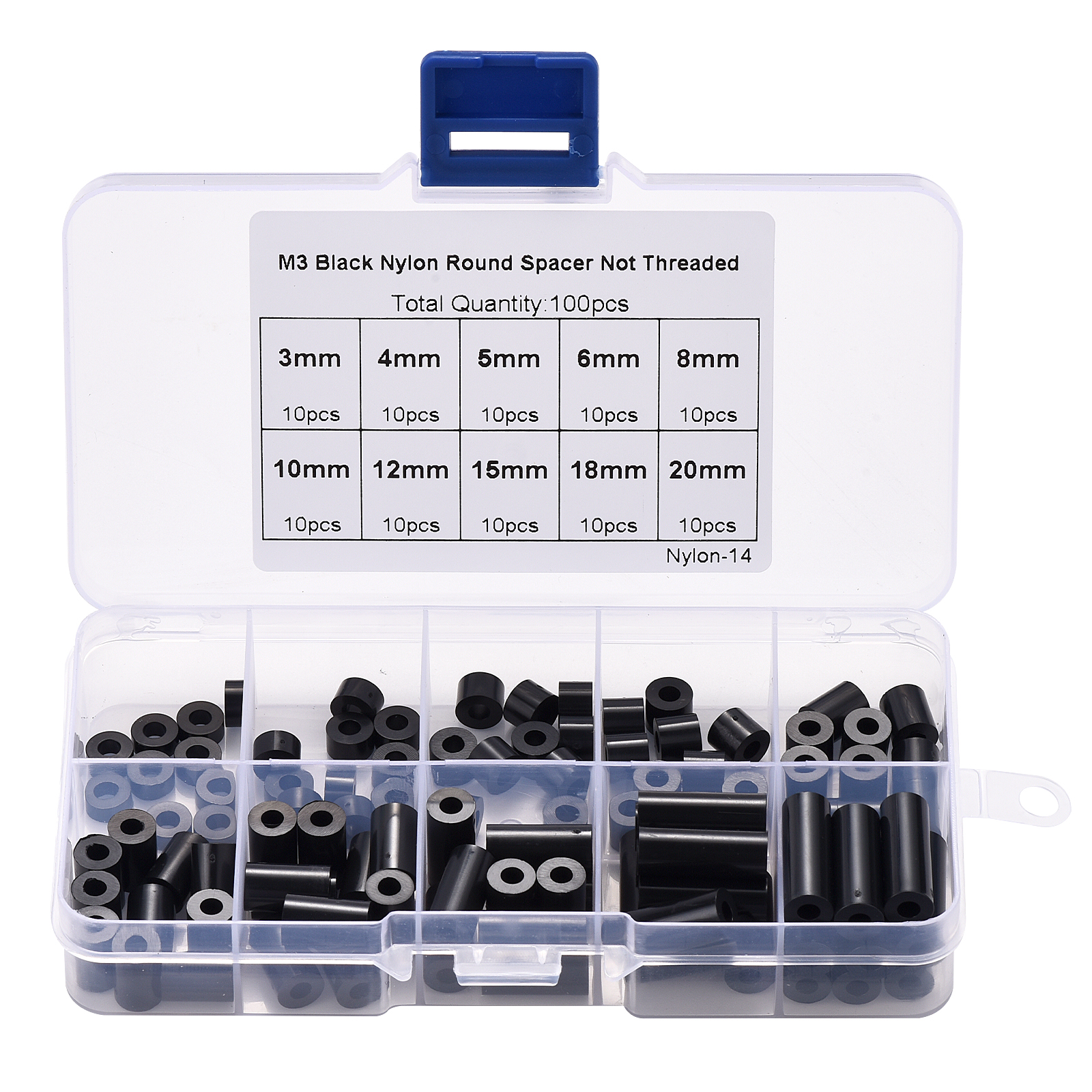 100pcsM3NylonRoundABSMetricSpacerInsulationPlasticStandoffNotThreadedforScrewAssortmentKitSet-1976488-4