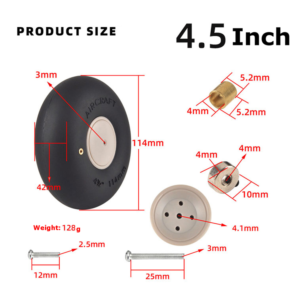 1PieceInflatableRubberWheel445555InchPneumaticTireLandingGearWheelForRCAirplaneFixedWingReplacementP-1983912-12