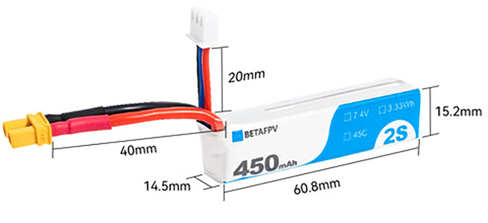 2PCSBETAFPV74V450mAh45C2SLiPoBatteryXT30PlugforFlywooFlyLens85BetafpvPavoPicoMetro85Metro85HDBeta75X-1999952-6