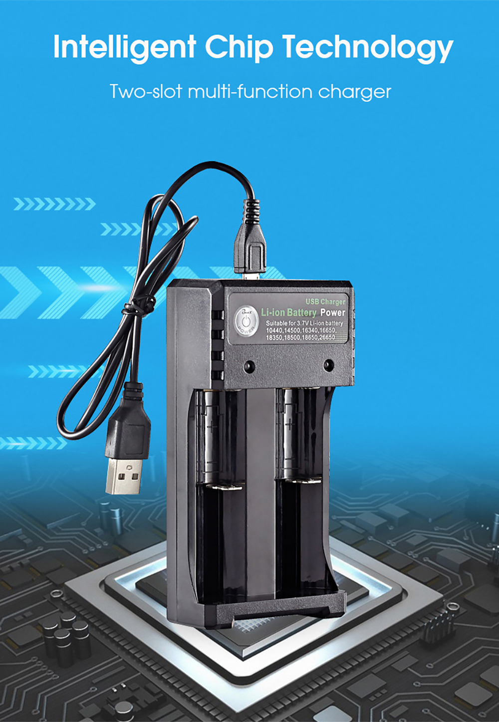 2Slot18650BatteryChargerCH2USBDC5V1-2AInputDC42V1000mAOutputfor37VLi-ionBattery104401450016340166501-1994291-2