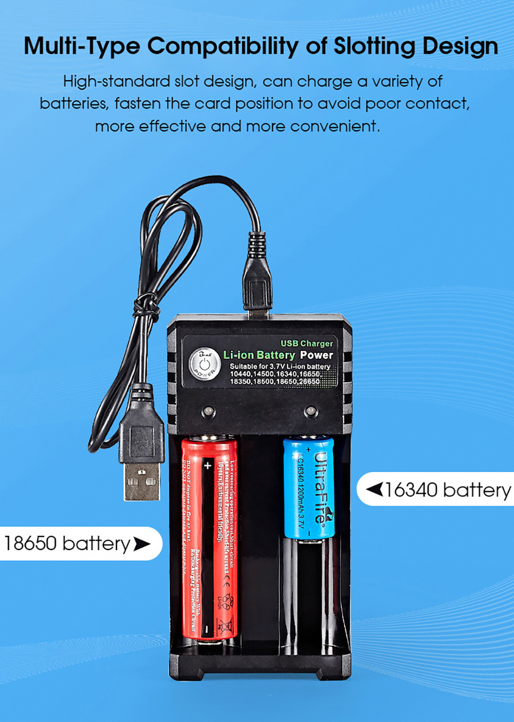 2Slot18650BatteryChargerCH2USBDC5V1-2AInputDC42V1000mAOutputfor37VLi-ionBattery104401450016340166501-1994291-4