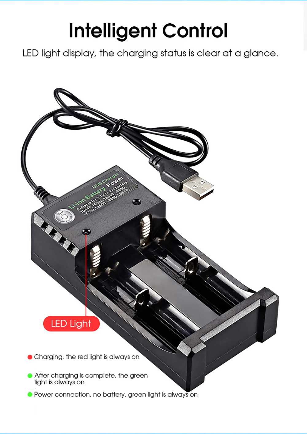 2Slot18650BatteryChargerCH2USBDC5V1-2AInputDC42V1000mAOutputfor37VLi-ionBattery104401450016340166501-1994291-5