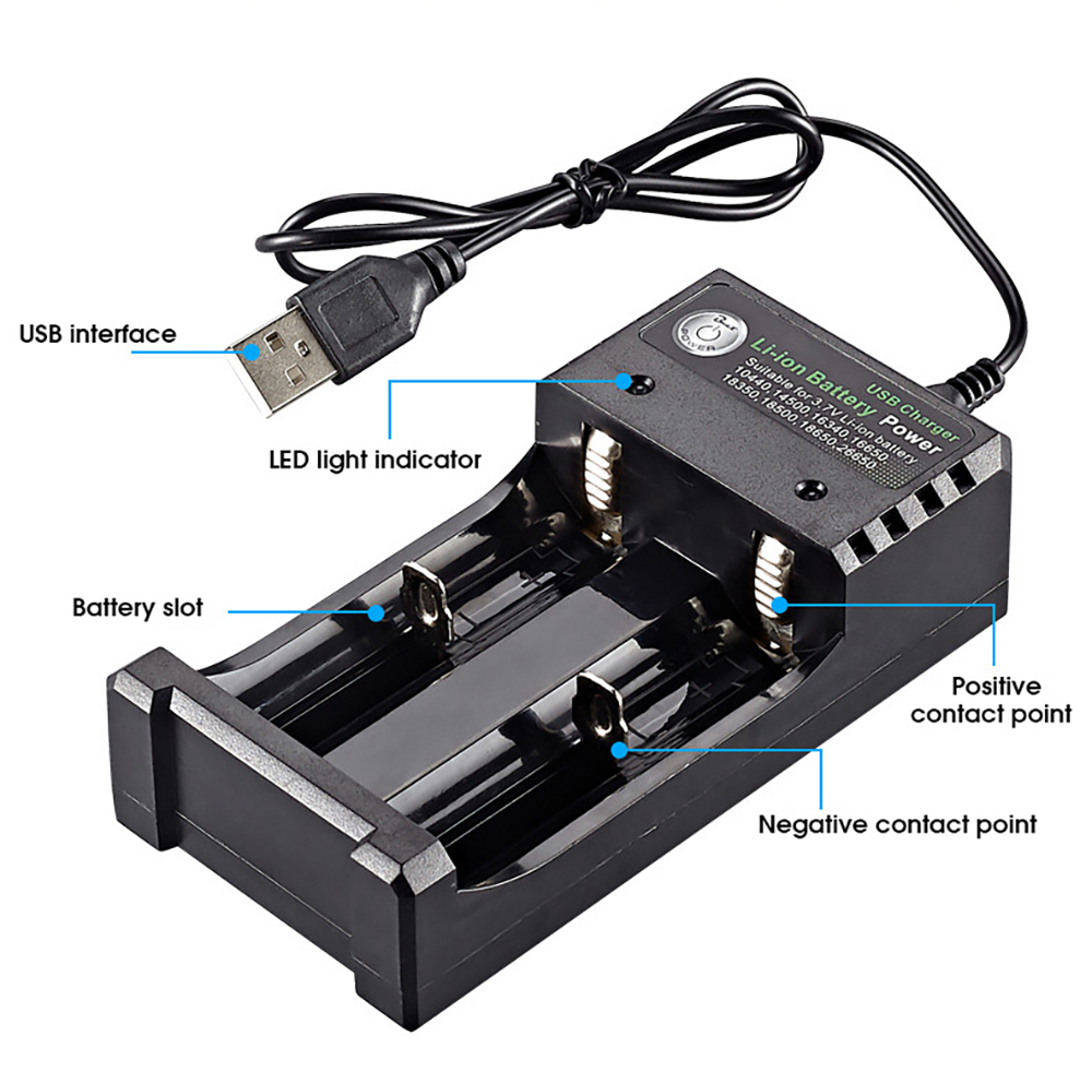 2Slot18650BatteryChargerCH2USBDC5V1-2AInputDC42V1000mAOutputfor37VLi-ionBattery104401450016340166501-1994291-7