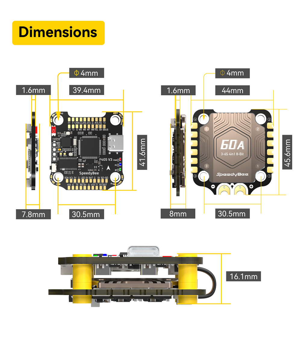 305x305mmSpeedyBeeF405V3BLS60A4In1ESCF4OSDFlightController3-6Swith9V5V33VBECOutputStackforRCDroneFPV-2008622-11