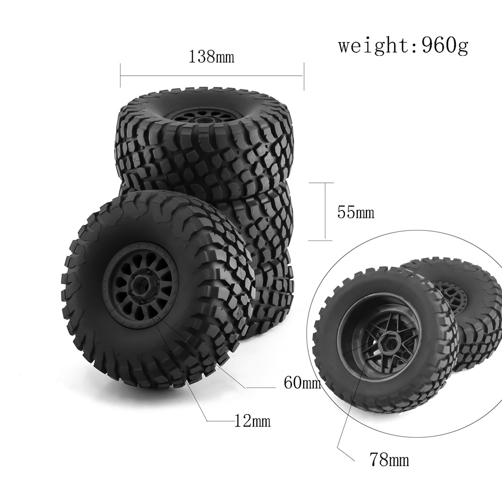 4PCS17mmHexRCWheelandTireSet138mmDesertTruckTiresFitfor1718ShortCourseTruckARRMAMojaveYK4072DF7RCCar-1996961-2