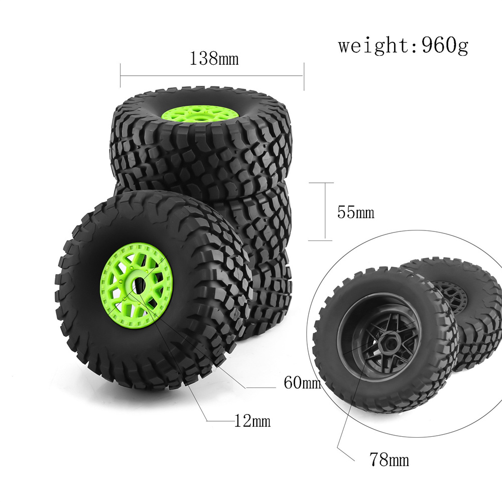4PCS17mmHexRCWheelandTireSet138mmDesertTruckTiresFitfor1718ShortCourseTruckARRMAMojaveYK4072DF7RCCar-1996961-3