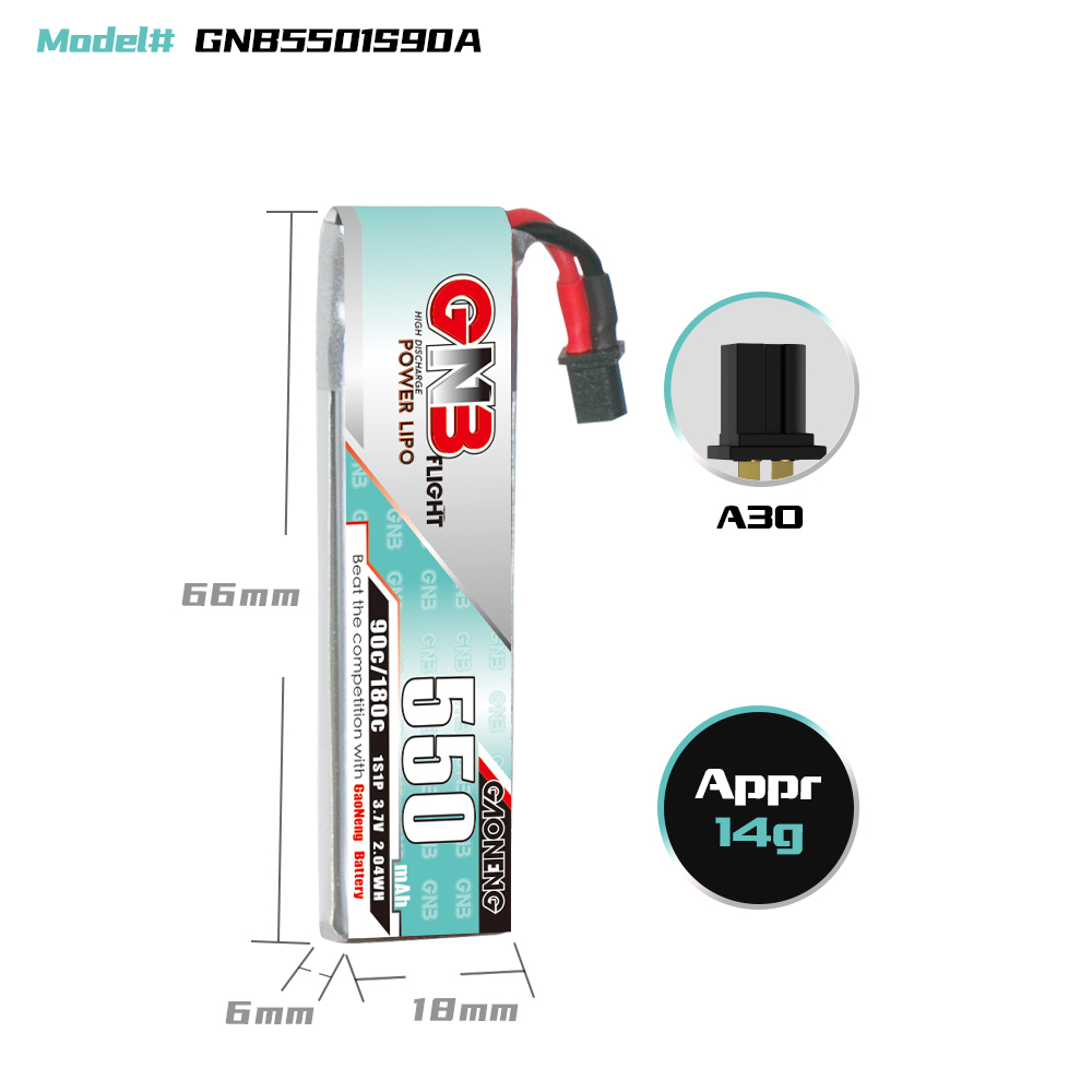 6PcsGaoneng37V550mAh90C1SLiHVBatteryA30PlugWithAdapterCableforEmaxTinyhawkSBetaFPVBeta75X-1988941-6