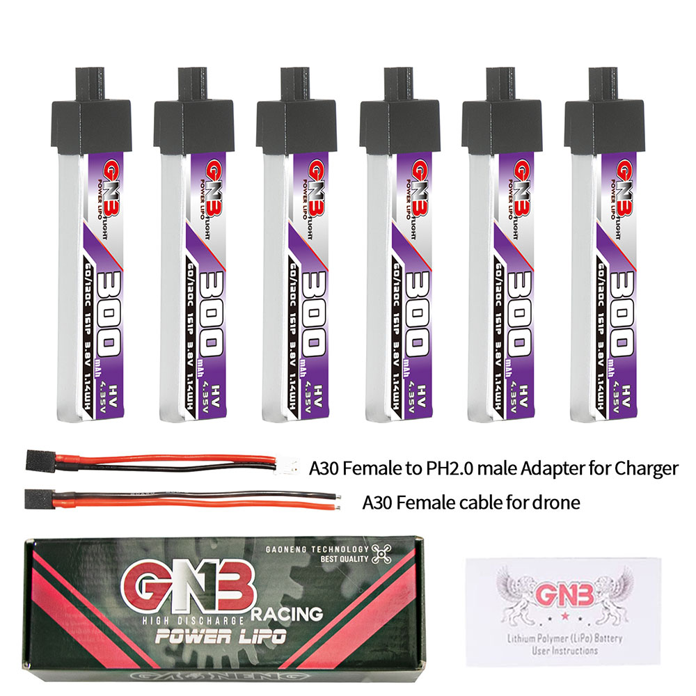 6PcsGaoneng38V300mAh60C1SLiHVBatteryA30PlugWithAdapterCableforHappymodelMobula6-1988901-1