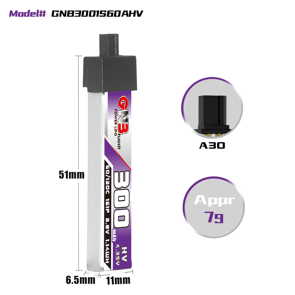 6PcsGaoneng38V300mAh60C1SLiHVBatteryA30PlugWithAdapterCableforHappymodelMobula6-1988901-6
