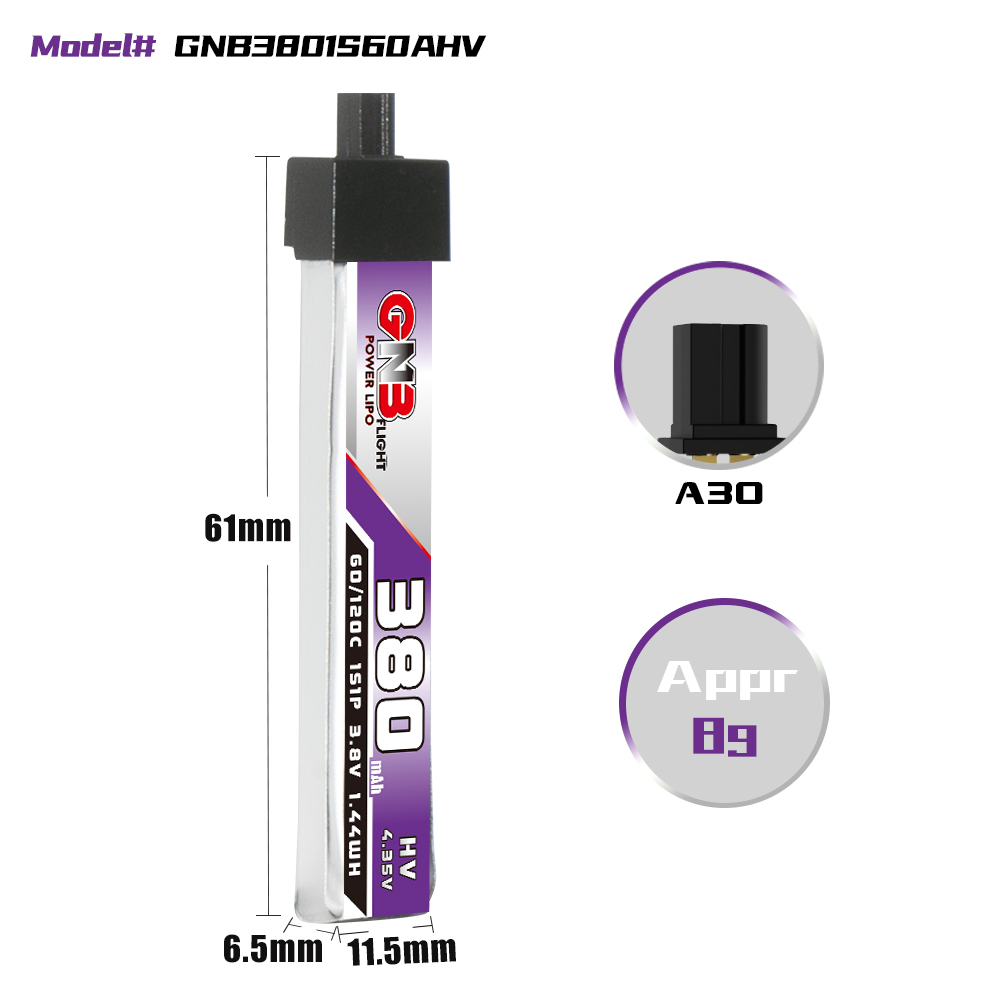 6PcsGaoneng38V380mAh60C1SLiHVBatteryA30PlugWithAdapterCableforBetaFPVMeteor65ProHappymodelMobula6HD-1988700-6